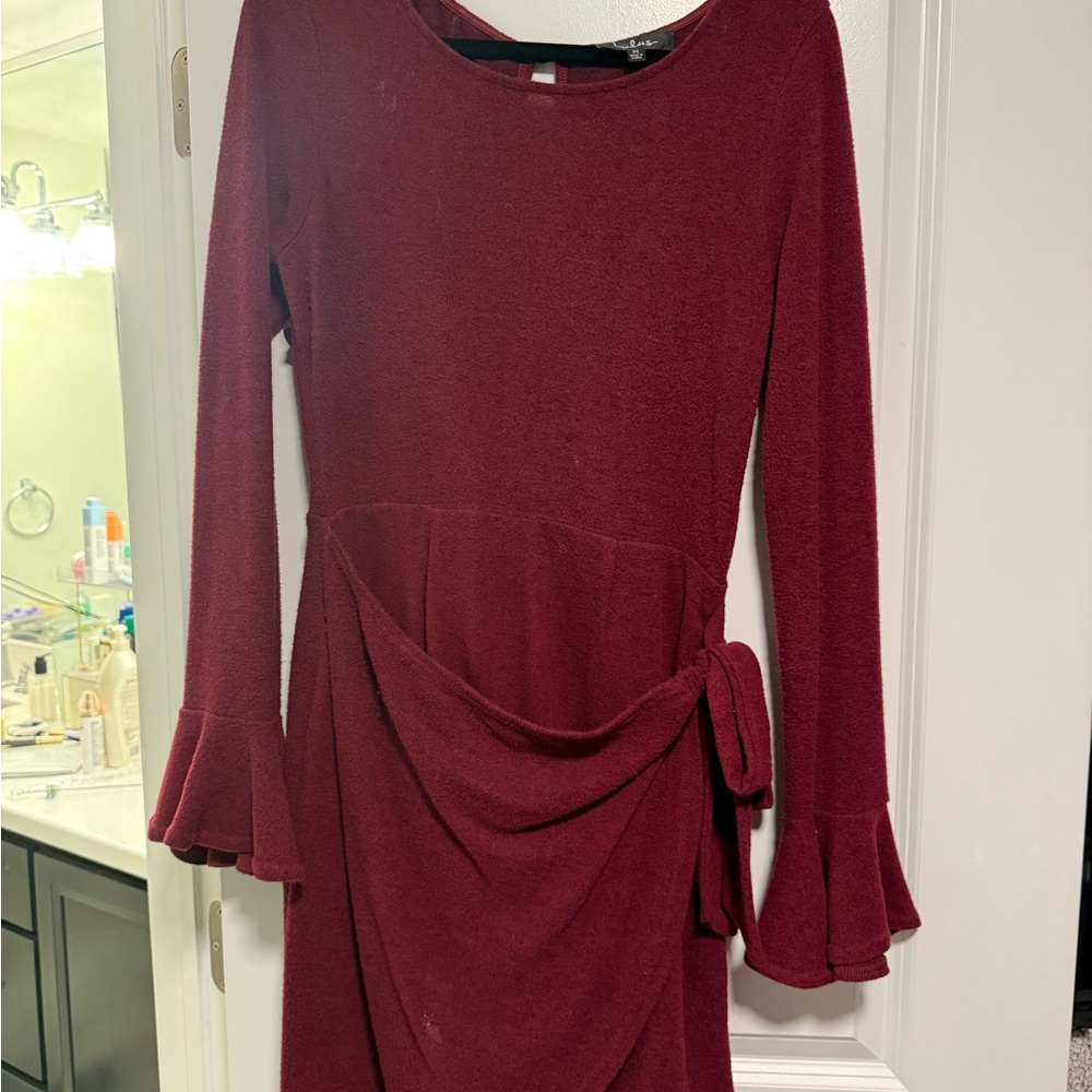 Lulu's Rich Wine Long Sleeve Dress